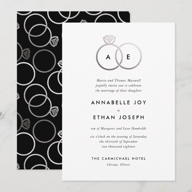 Invitación a la boda monograma de los Anillos Plat (Anverso / Reverso)