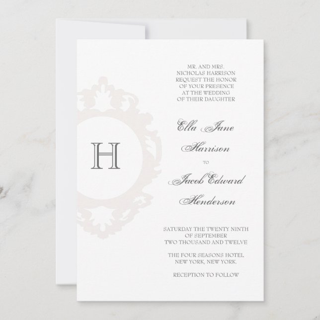 Invitación a la boda monograma de personalizable (Anverso)