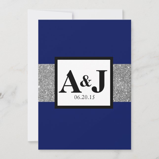 Invitación a la boda monograma del Purpurina Royal (Anverso)