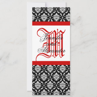 Invitación a la boda monograma en rojo y negro