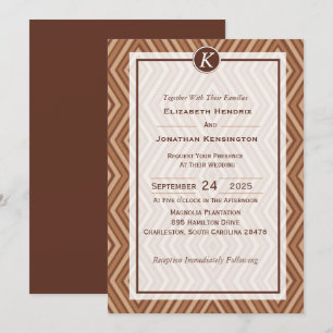 Invitación a la boda monograma marrón y beige