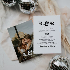 Invitación a la boda monograma moderno retro 70