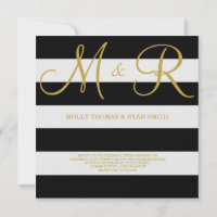 Invitación a la boda monograma negro y dorado