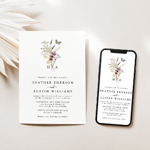 Invitación a la boda monogramada Boho