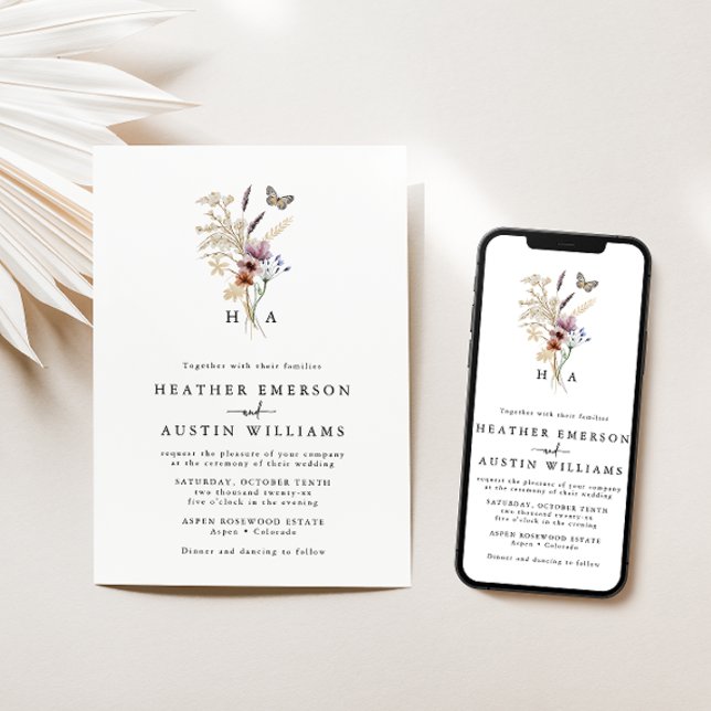 Invitación a la boda monogramada Boho (Subido por el creador)