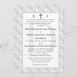 Invitación a la boda monogramada católica de encaj