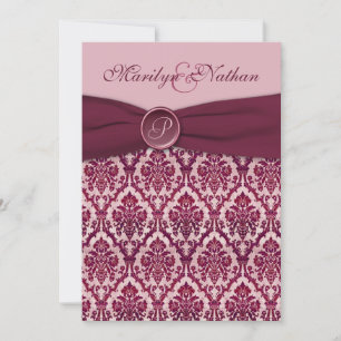 Invitación a la boda monogramada de Burgundy Damas