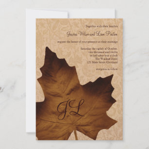 Invitación a la boda monogramada de hoja de arce