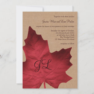 Invitación a la boda monogramada de la Burlap Roja