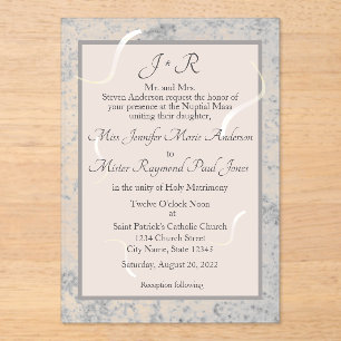 Invitación a la boda monogramada de Mármol rosa y 
