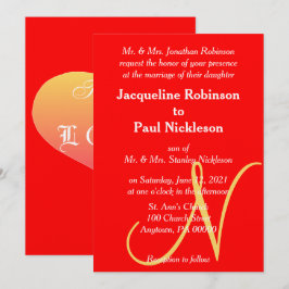 Invitación a la boda monogramada de Sunset Heart R
