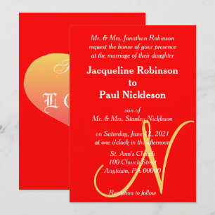 Invitación a la boda monogramada de Sunset Heart R