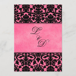 Invitación a la boda monogramada rosa, damasco neg