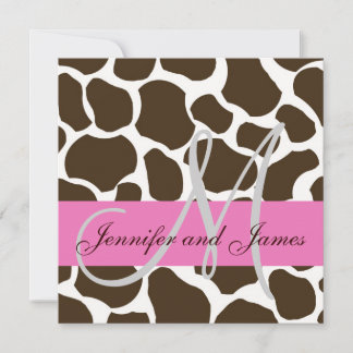 Invitación a la boda Monogramas Girafa negra rosa
