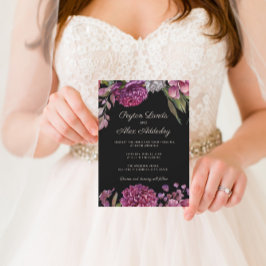 Invitación a la boda Moody Black Purple Flowers