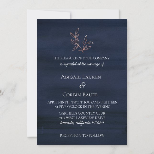 Invitación a la boda Moody Blue Watercolor (Anverso)
