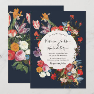 Invitación a la boda Moody Floral Azul de la Marin