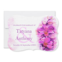 Invitación a la boda morada con color de agua esti
