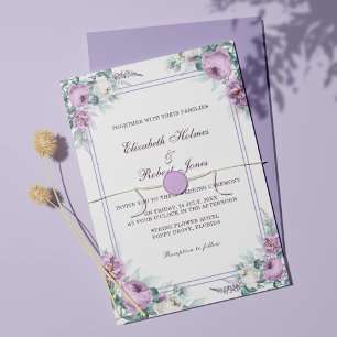 Invitación a la boda morada con flores de Lavender