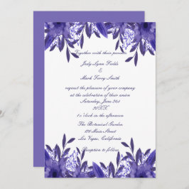 Invitación a la boda morada de la floración azul