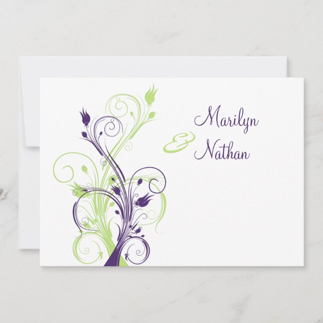 Invitación a la boda morada de la floral blanca ve (Anverso)