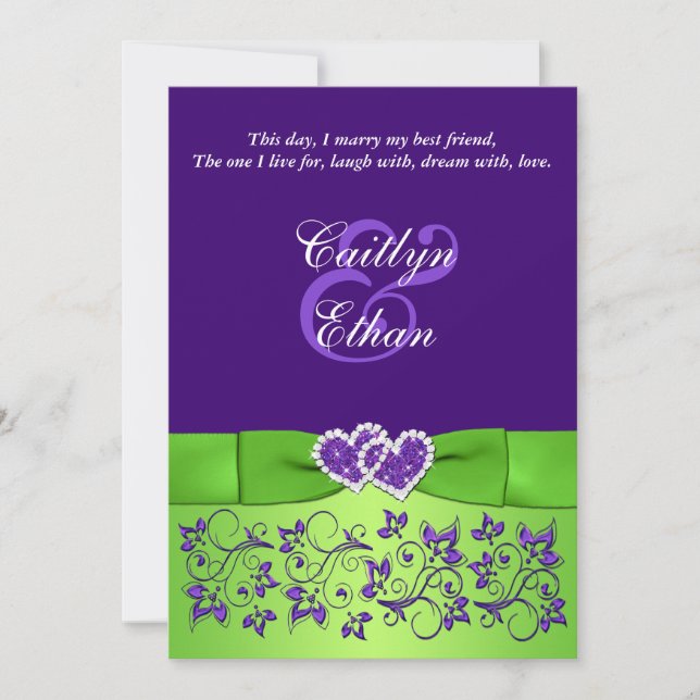 Invitación a la boda morada de la floral verde púr (Anverso)