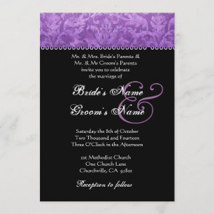 Invitación a la boda morada en blanco y negro
