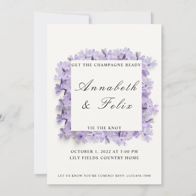 Invitación a la boda morada floral (Anverso)
