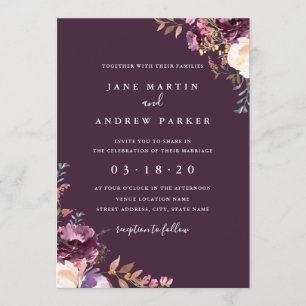 Invitación a la boda morada floral