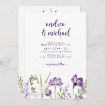 Invitación a la boda morada floral con detalles