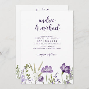 Invitación a la boda morada floral con detalles