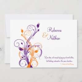 Invitación a la boda morada, Naranja y floral blan
