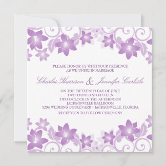 Invitación a la boda morada simple con flores