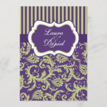 Invitación a la boda morada, verde y blanca