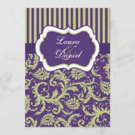 Invitación a la boda morada, verde y blanca
