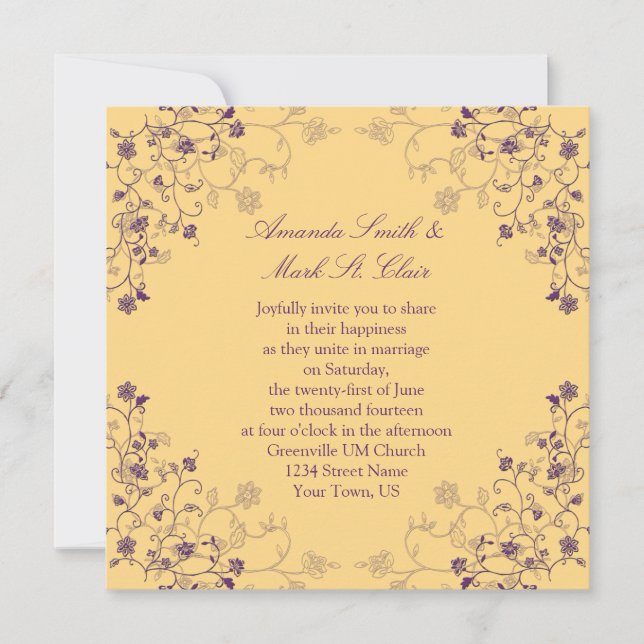 Invitación a la boda morada y dorada (Anverso)