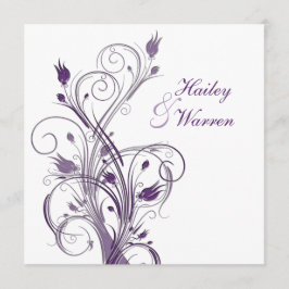 Invitación a la boda morada y floral blanca