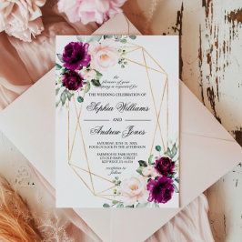 Invitación a la boda morada y floral rosa rosa de 