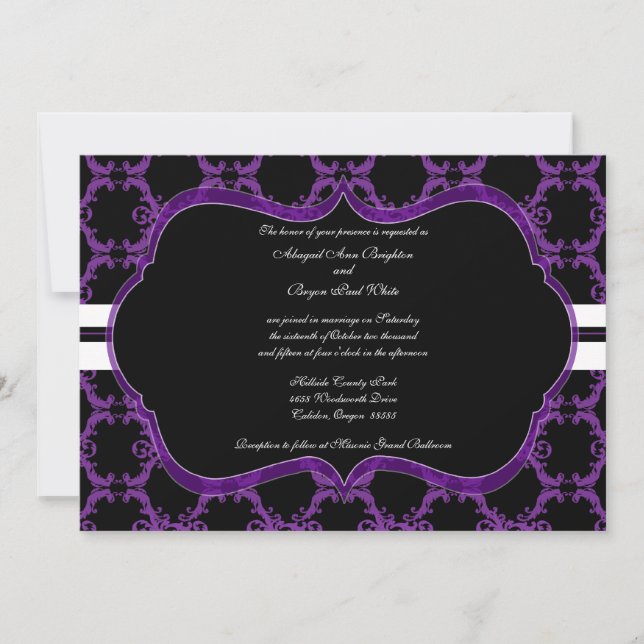 Invitación a la boda morada y negra (Anverso)