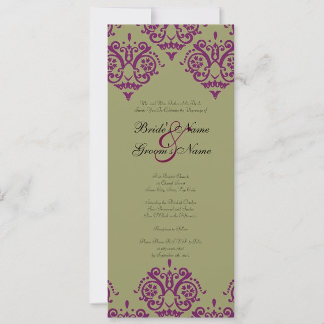 Invitación a la boda morada y verde (Anverso)