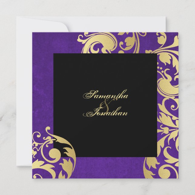 Invitación a la boda Morado Oro Negro Bonito Flora (Anverso)