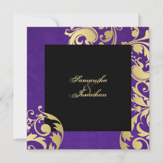 Invitación a la boda Morado Oro Negro Bonito Flora