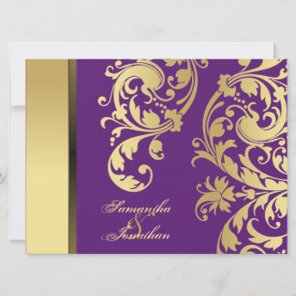 Invitación a la boda Morado Oro Shimmer Floral