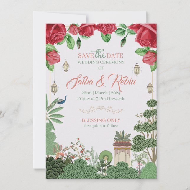 Invitación a la boda Mughal Design (Anverso)