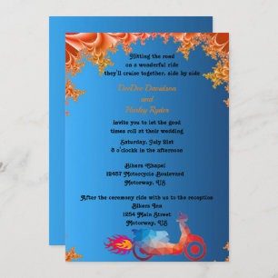 Invitación a la boda multicolor en motocicleta