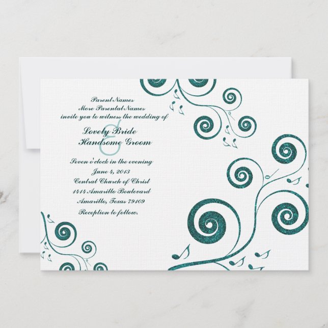 Invitación a la boda musical de Blue Swirls Purpur (Anverso)