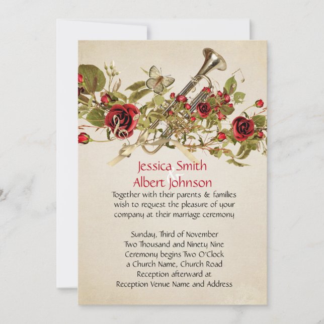 Invitación a la boda musical de Roses Rojos de la  (Anverso)