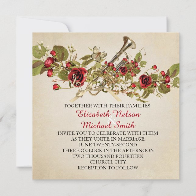 Invitación a la boda musical de Roses Rojos de la  (Anverso)