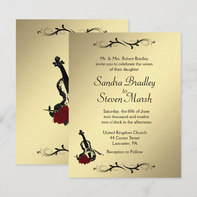 Invitación a la boda musical de violín (Anverso / Reverso)