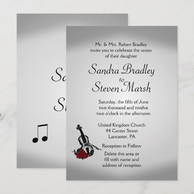 Invitación a la boda musical de violín (Anverso / Reverso)